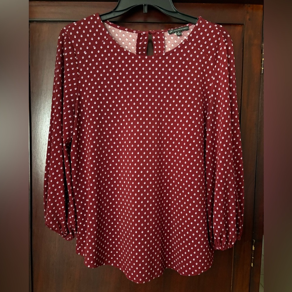 Adrianna Papell Burgundy top with polka dots